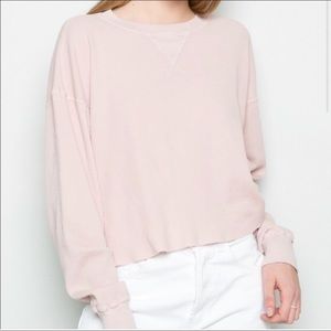 Brandy Melville Pink Long Sleeve Waffle Knit Tee